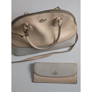 Coach Leather Satchel Shoulder Bag & Wallet Set Beige / Blush Pink Two-Tone
